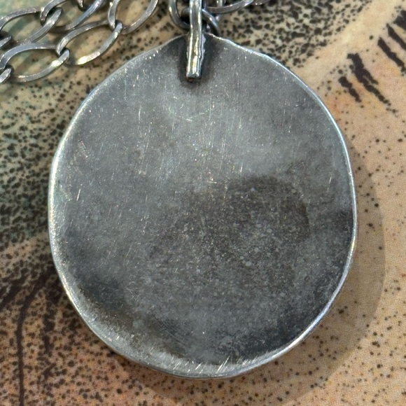 Huge Vintage Old Pawn Sterling Silver and Turquoise Oval Pendant Necklace - Picture 4 of 5